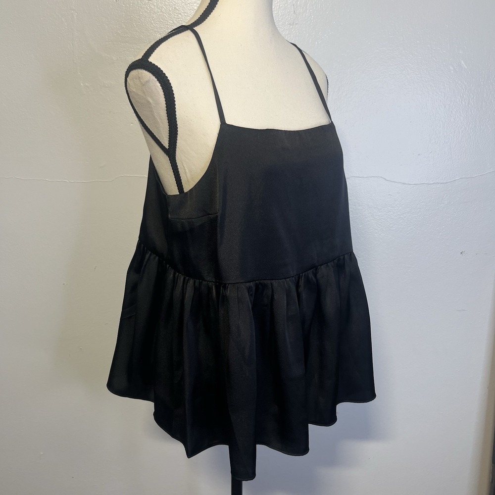 Express Black Satin Babydoll Cami Top Square Neck Flowy Sz M